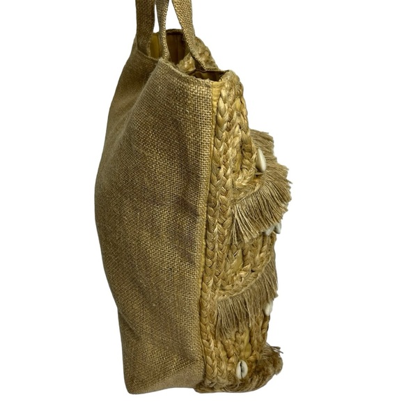 Salt + Umber Isla Jute Seashell Beach Straw Tote‎ Bag With Fringe - Picture 4 of 9